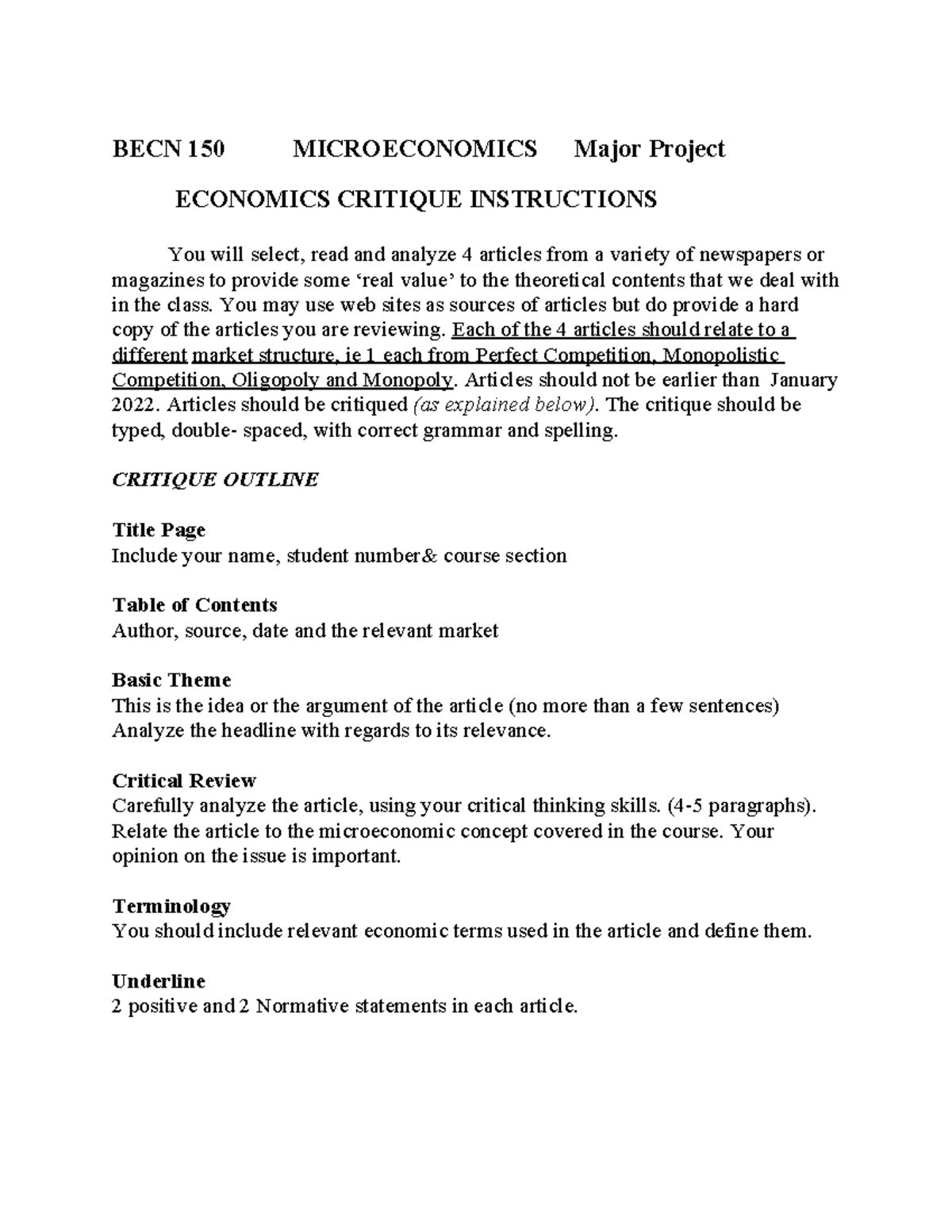 Major Project 150 - Tagged - BECN 150 MICROECONOMICS Major Project ...