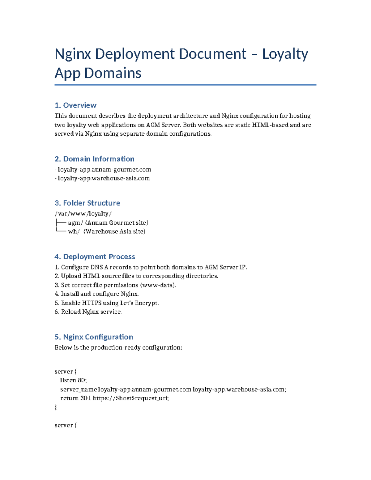 Nginx Deployment Guide for Loyalty App on AGM Server - Studocu