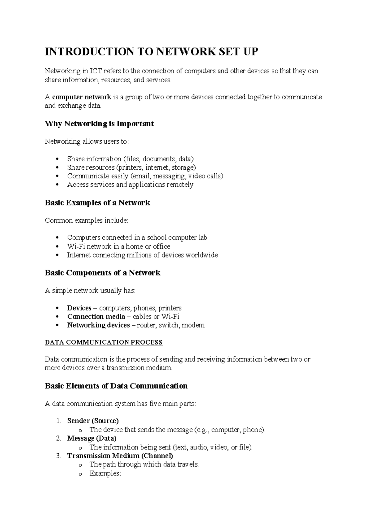 Introduction to Network Setup: Key Concepts and Components - Studocu
