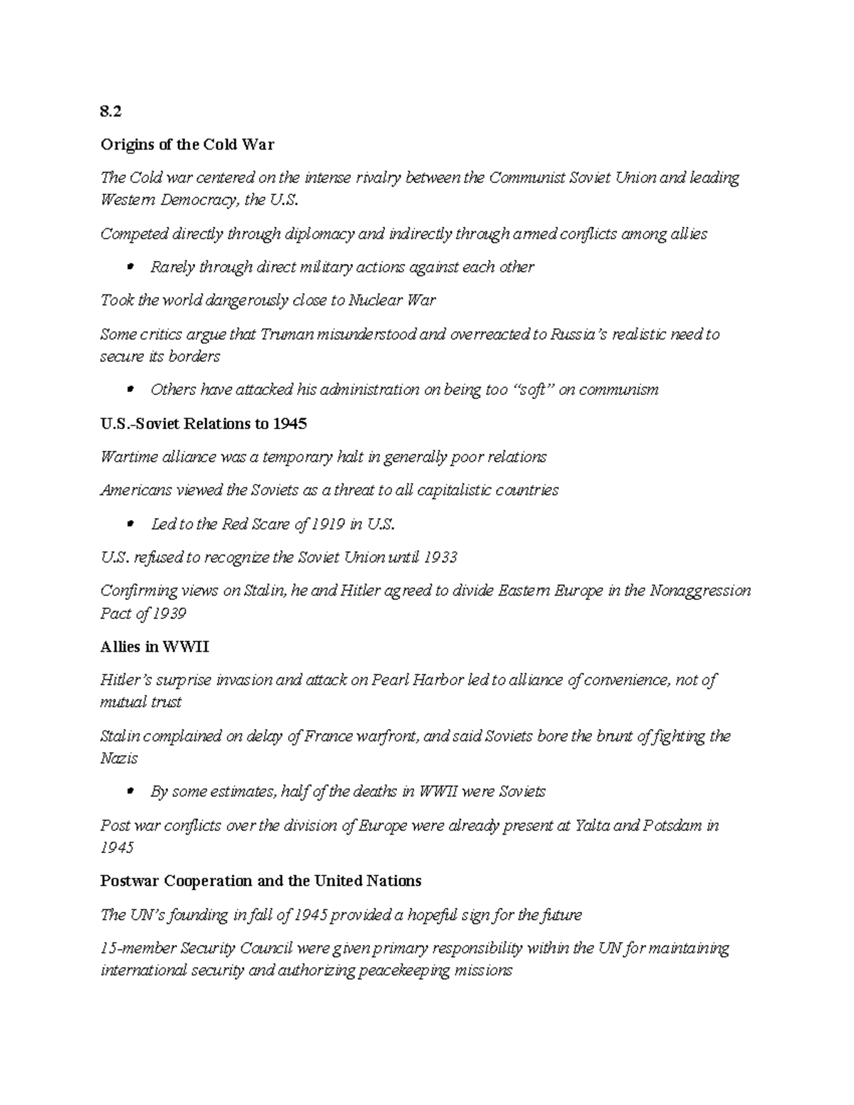 8.2 Origins of the Cold War: Key Events and Policies - Studocu