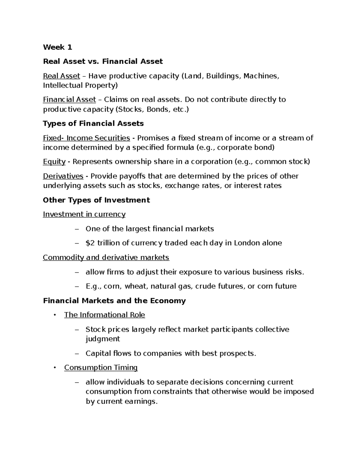 Chapter 1-4 Summaries: Real vs. Financial Assets and Market Dynamics ...