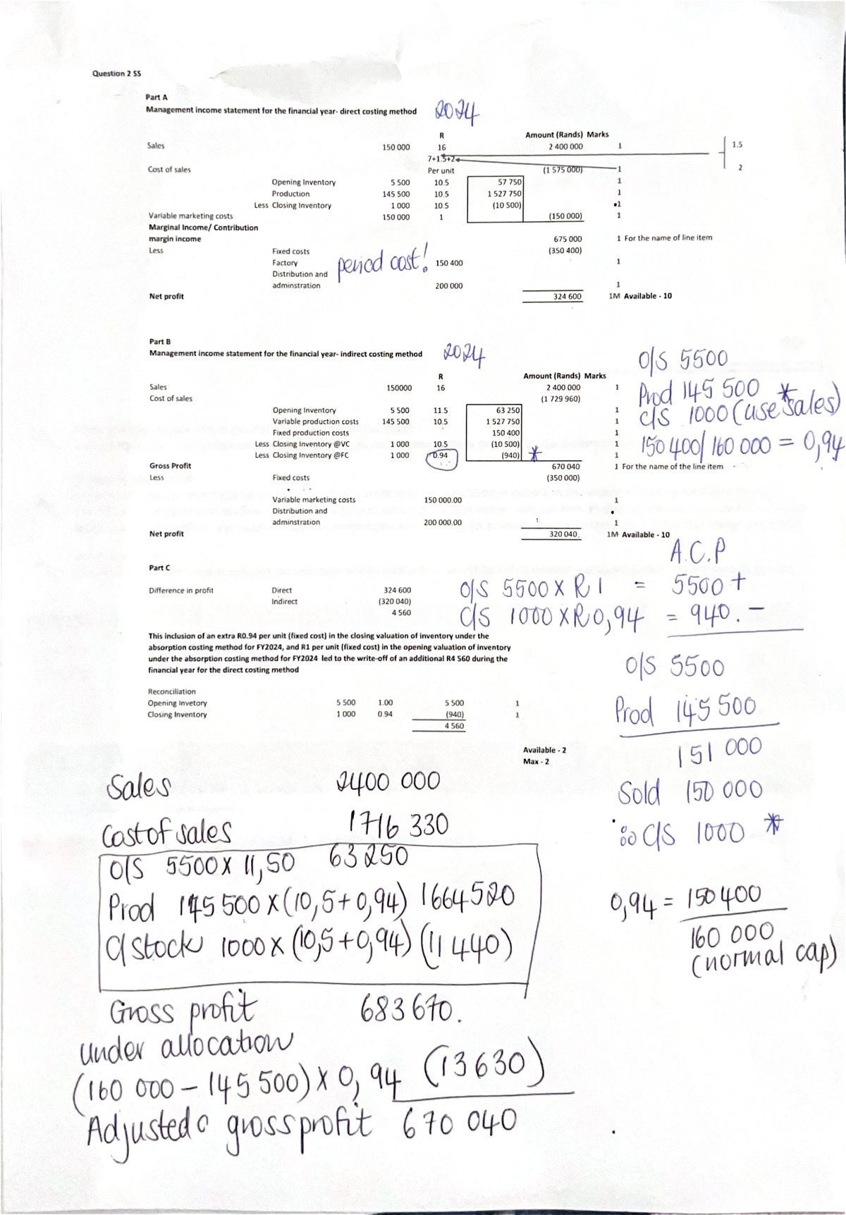 Management Income Statement 2024: Direct vs Indirect Costing Methods ...