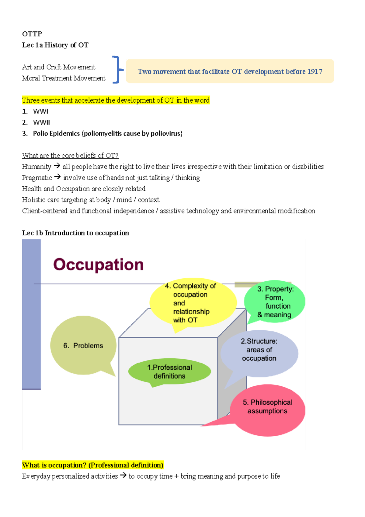 OTTP Final Exam Revision: Key Concepts and Theories in Occupational ...