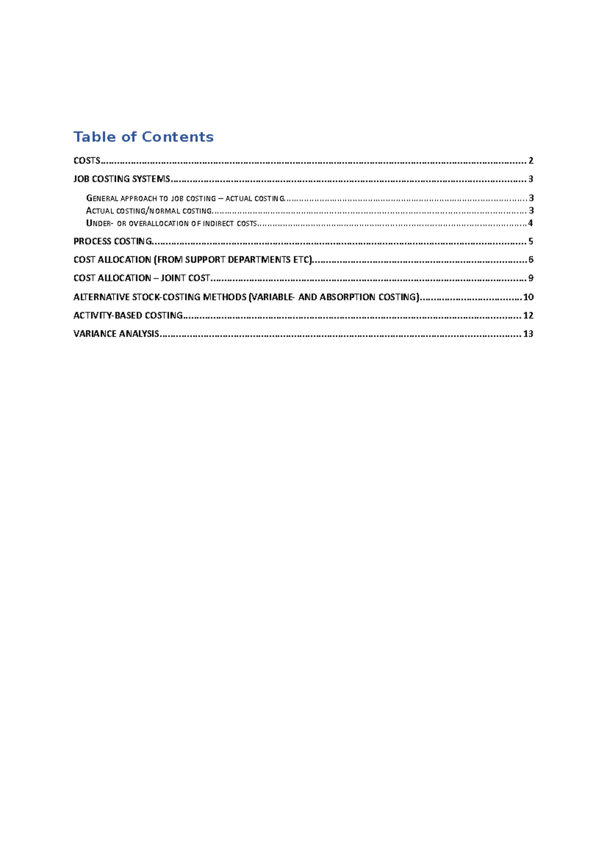 MA Concepts - Final Exam Notes on Costing and Variance Analysis - Studocu