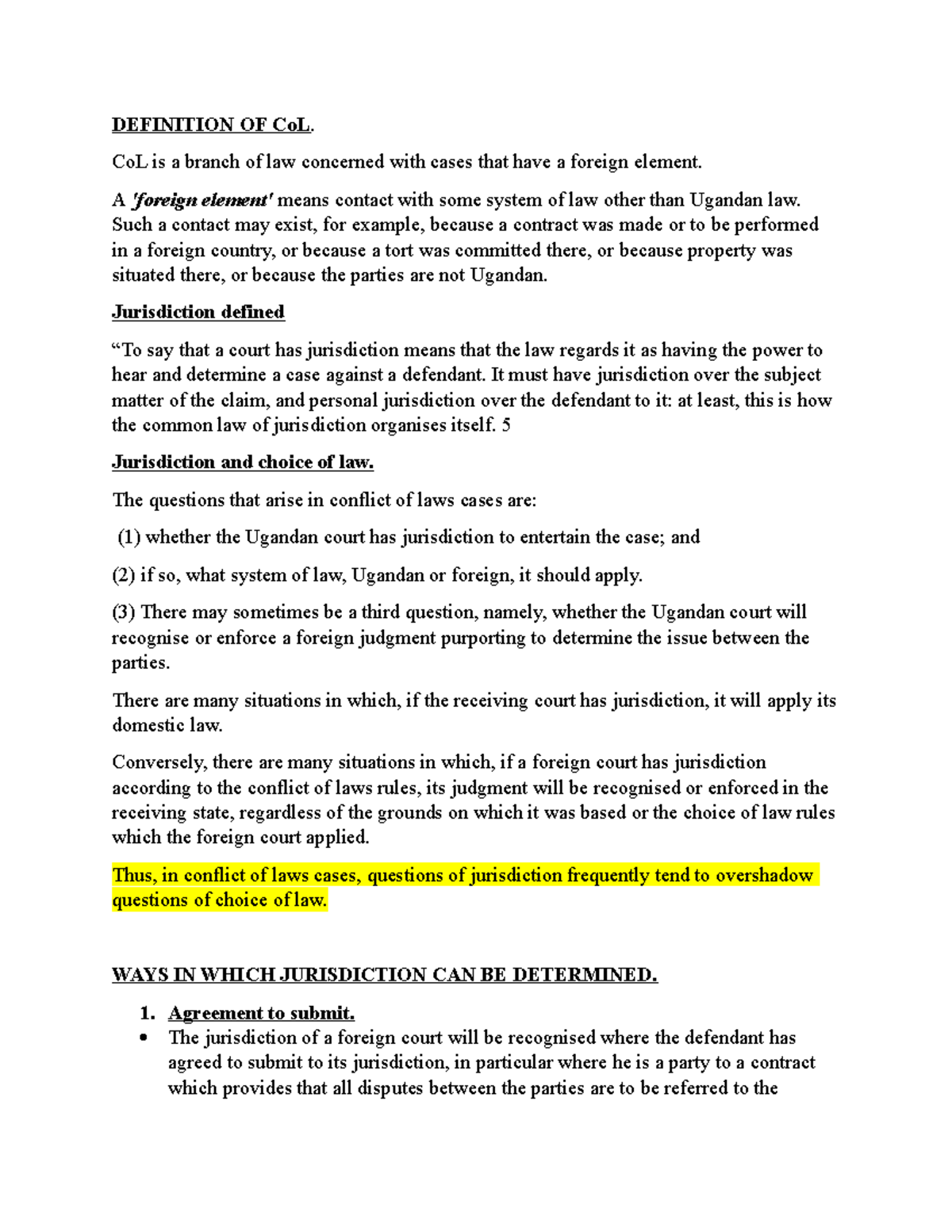 Co L discussion - MY WORK - DEFINITION OF CoL. CoL is a branch of law ...