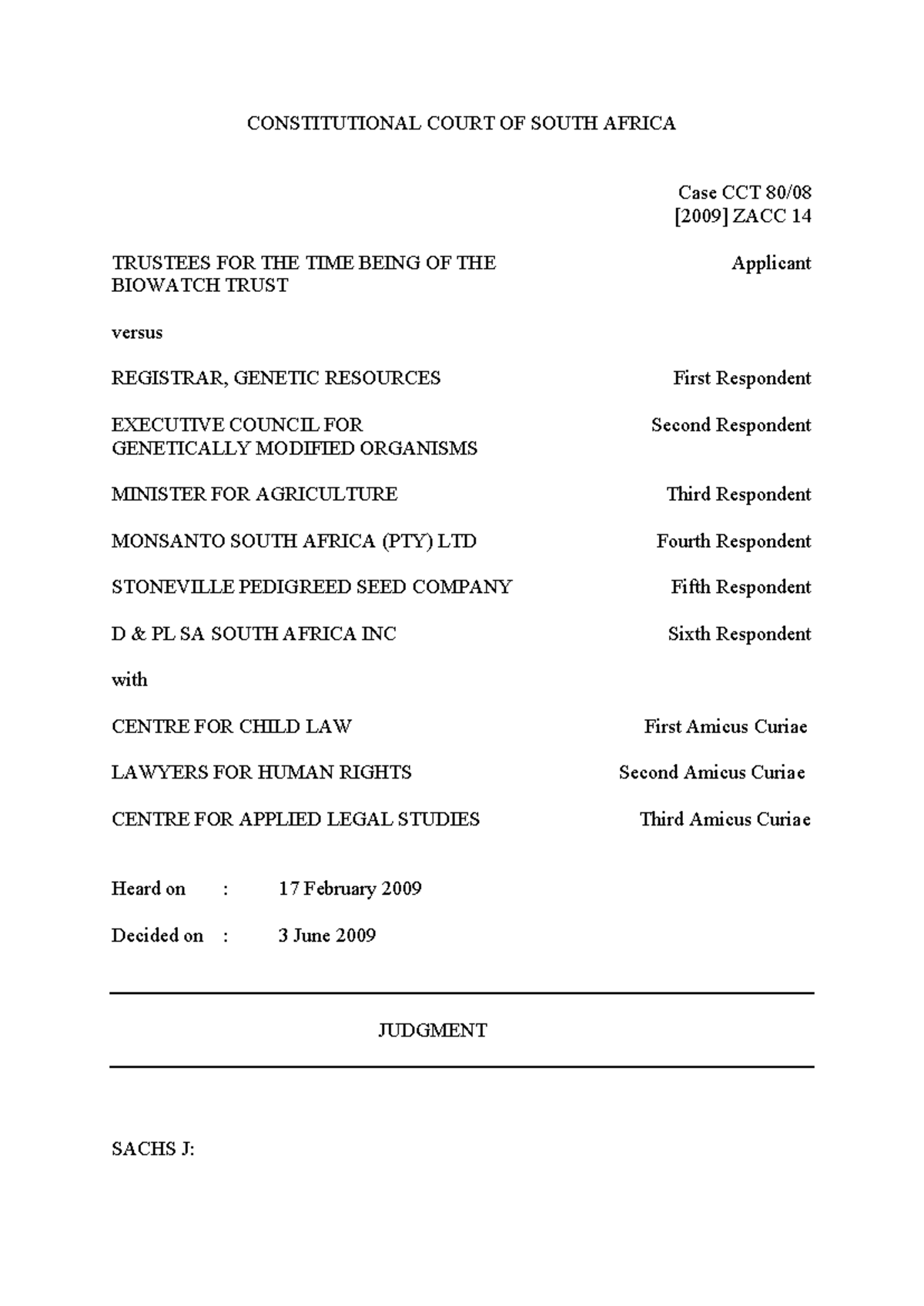 Biowatch Trust v Registrar: Costs Awards in Constitutional Litigation ...