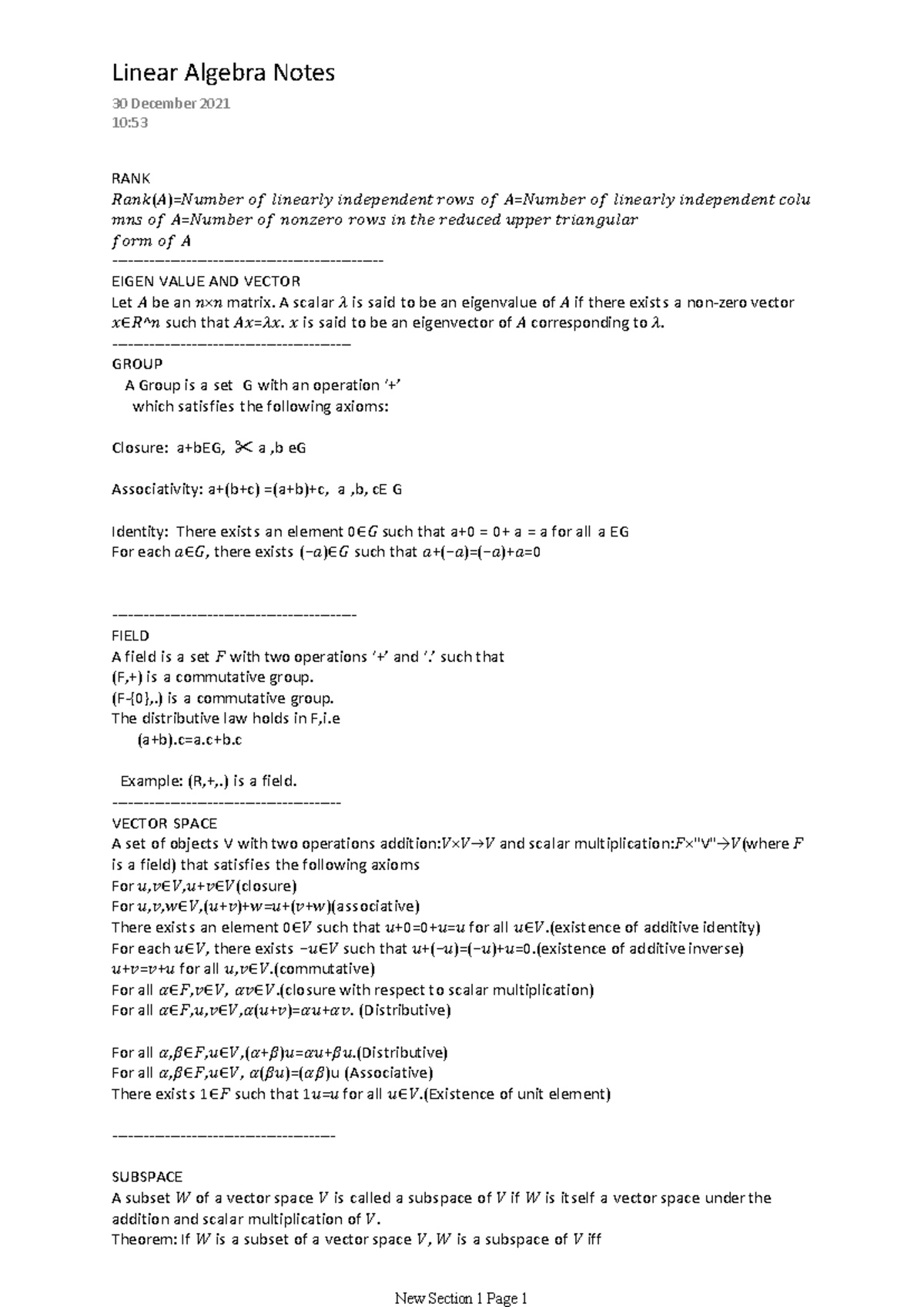 Complete notes on Linear Algebra - Studocu