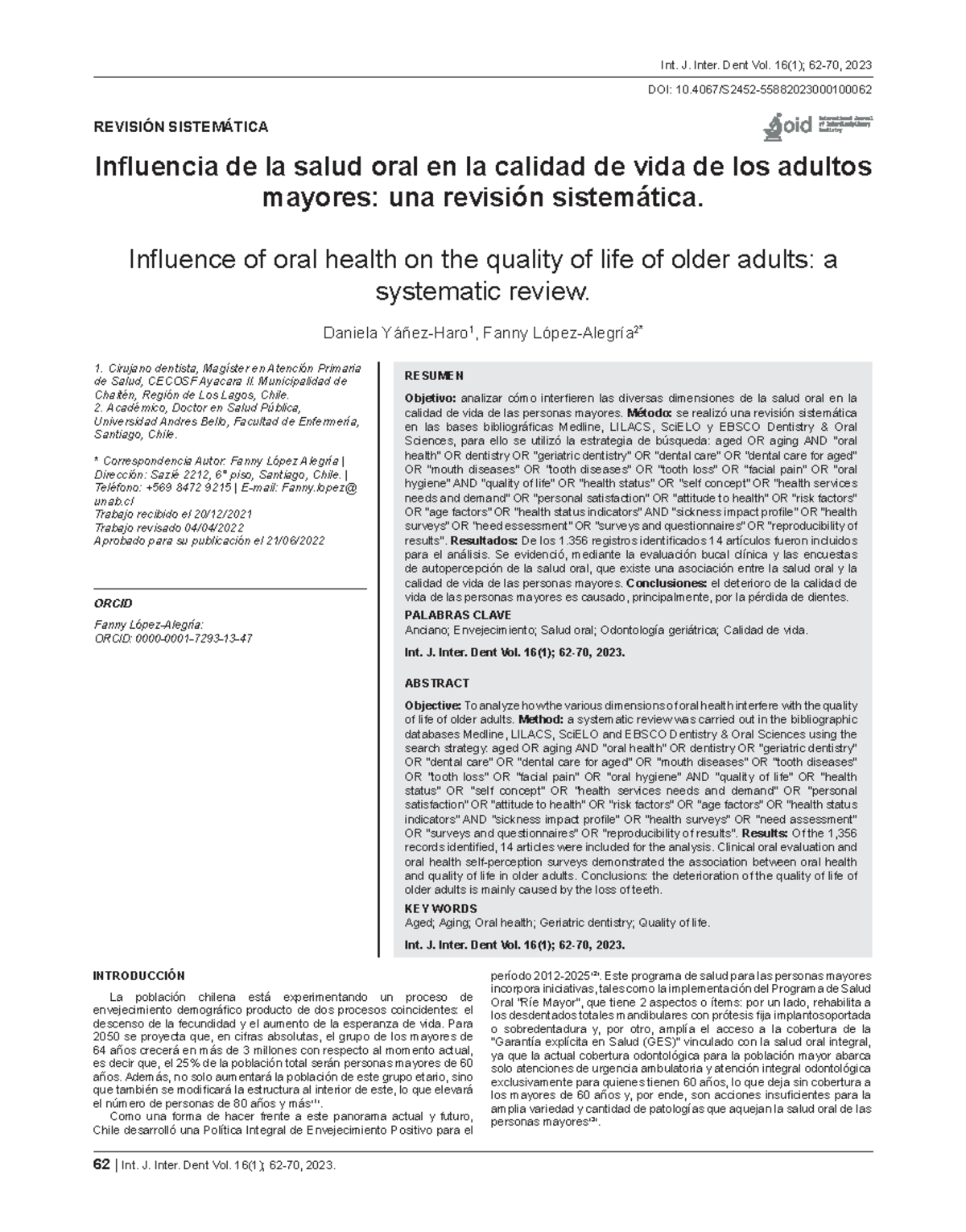 Revisión Sistemática: Salud Oral y Calidad de Vida en Adultos Mayores ...