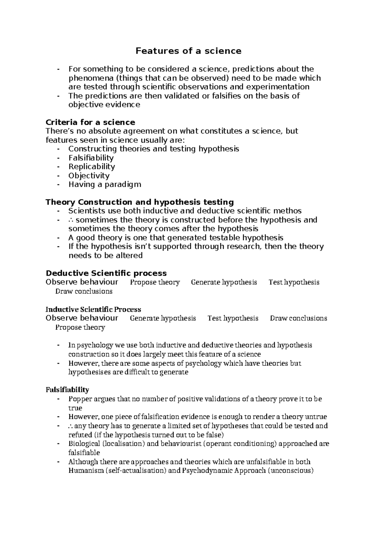 Characteristics and Criteria of Science in Psychological Studies - Studocu
