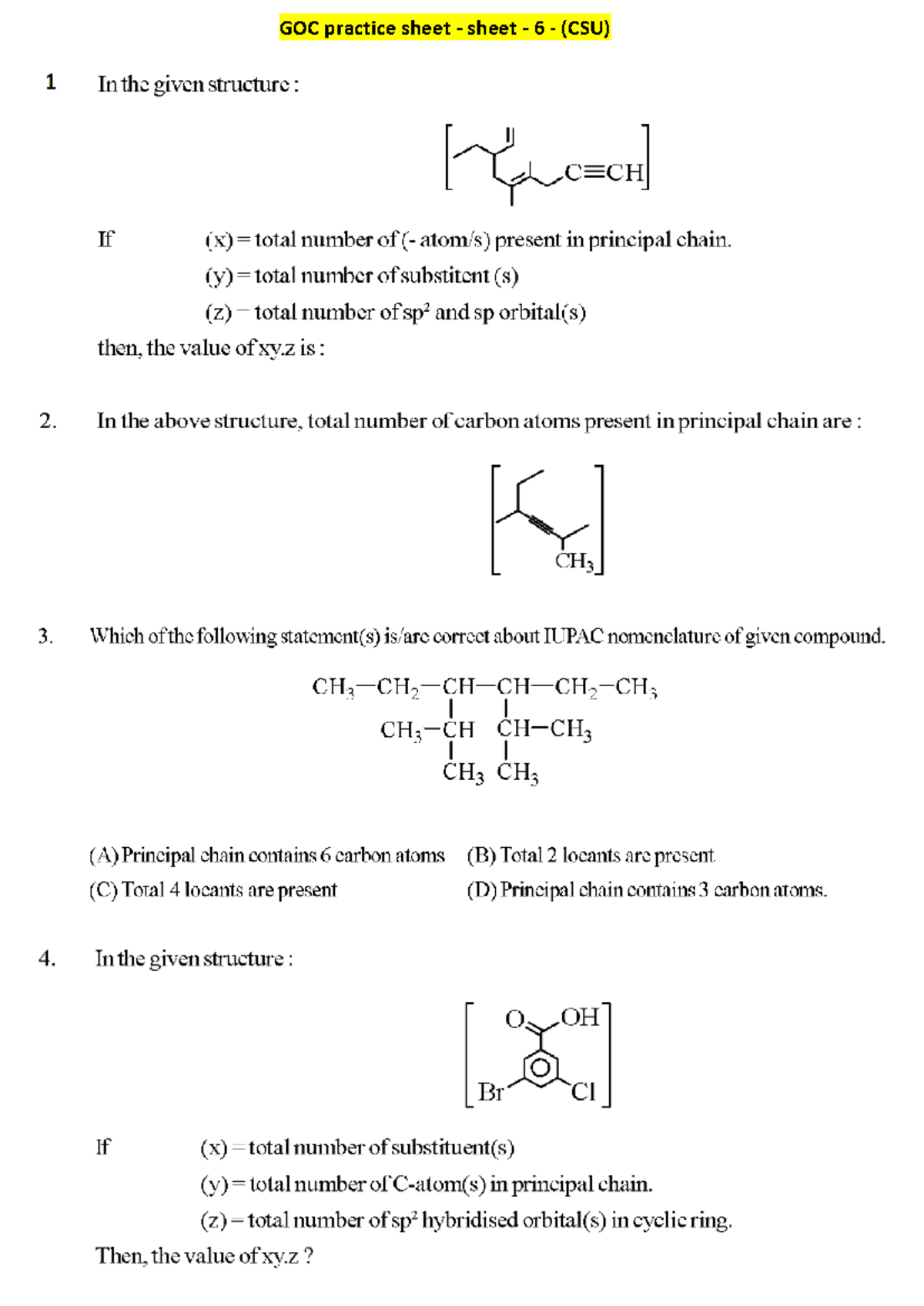 GOC Practice Sheet - Chemistry HL - GOC practice sheet - sheet - 6 ...