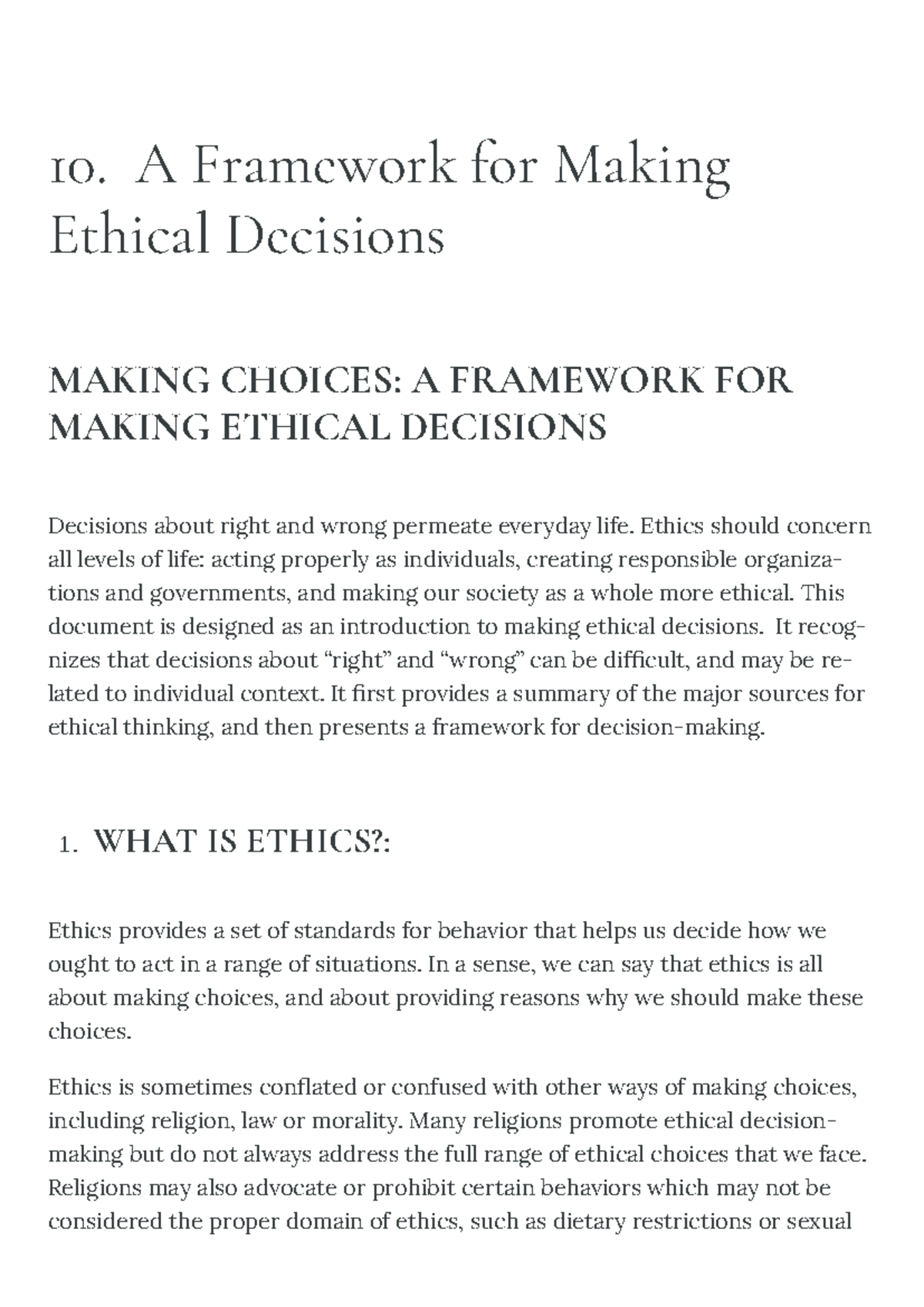 A Framework for Making Ethical Decisions – Society and Business ...