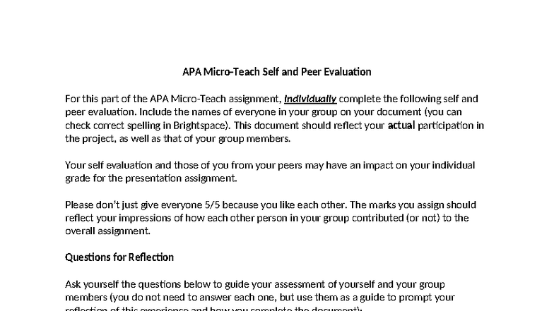APA Micro-Teach Self and Peer Evaluation Guide - Studocu