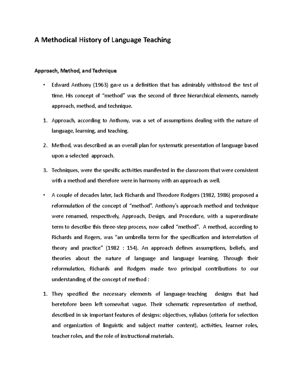 Language Teaching Methods: A Historical Overview and Analysis - Studocu