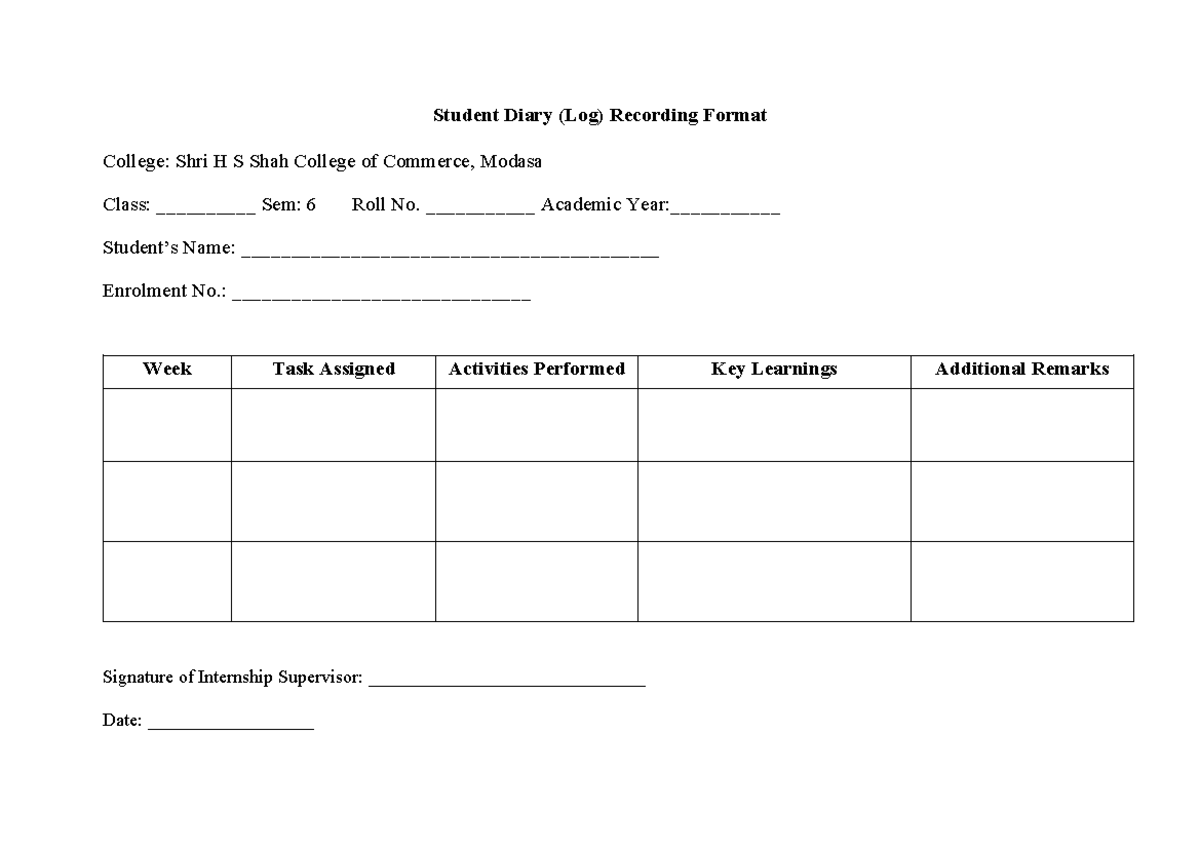 Student Diary - Yes - Teaching And Learning - Student Diary (Log ...