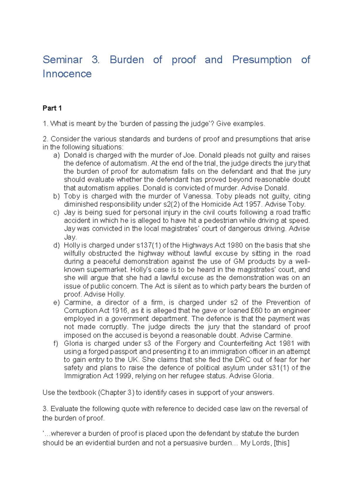 Seminar 3: Burden of Proof & Presumption of Innocence - Evidence ...