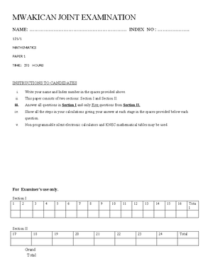 Undefined Mathematics Form 3 Paper 2 - Marking Scheme - Name: MARKING ...