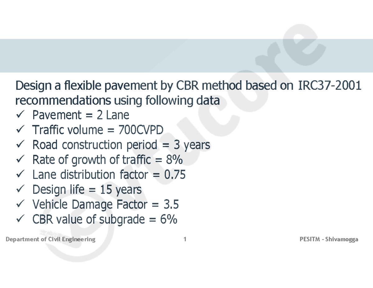DCHP BCV613D Example 1: Flexible Pavement Design Using CBR Method - Studocu
