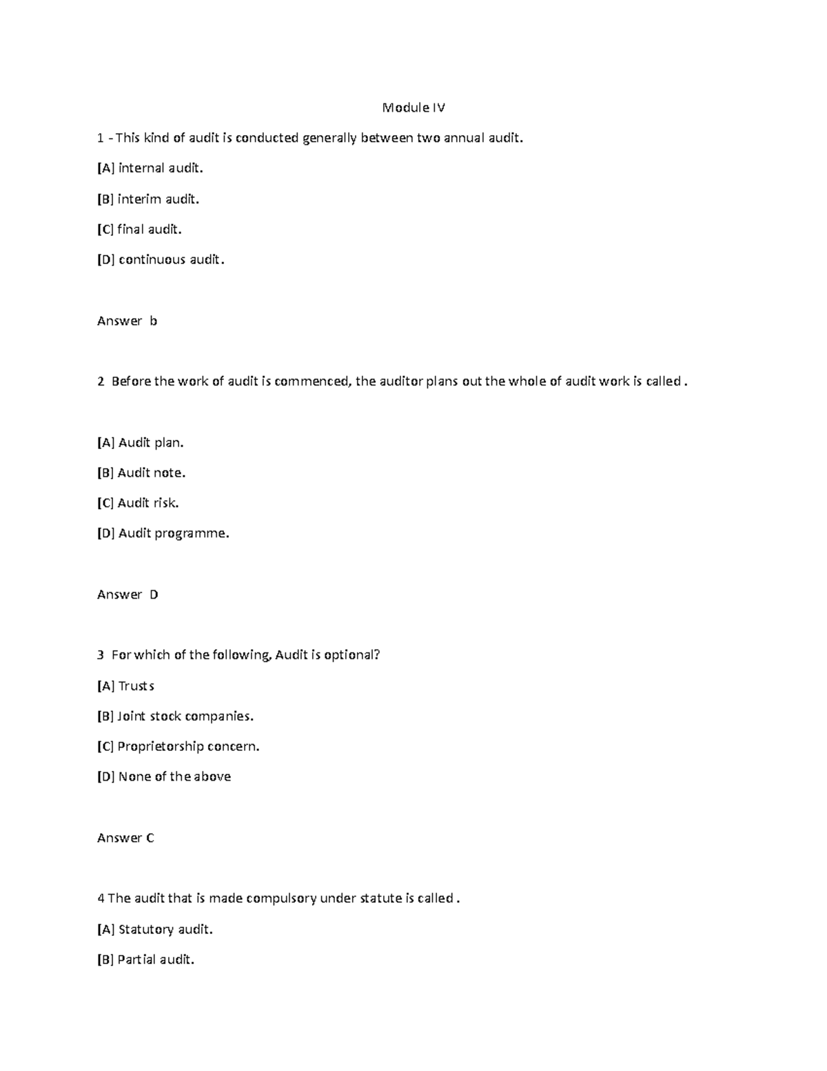 Audit Questions & Answers - Module IV (Interim Audit) - Studocu