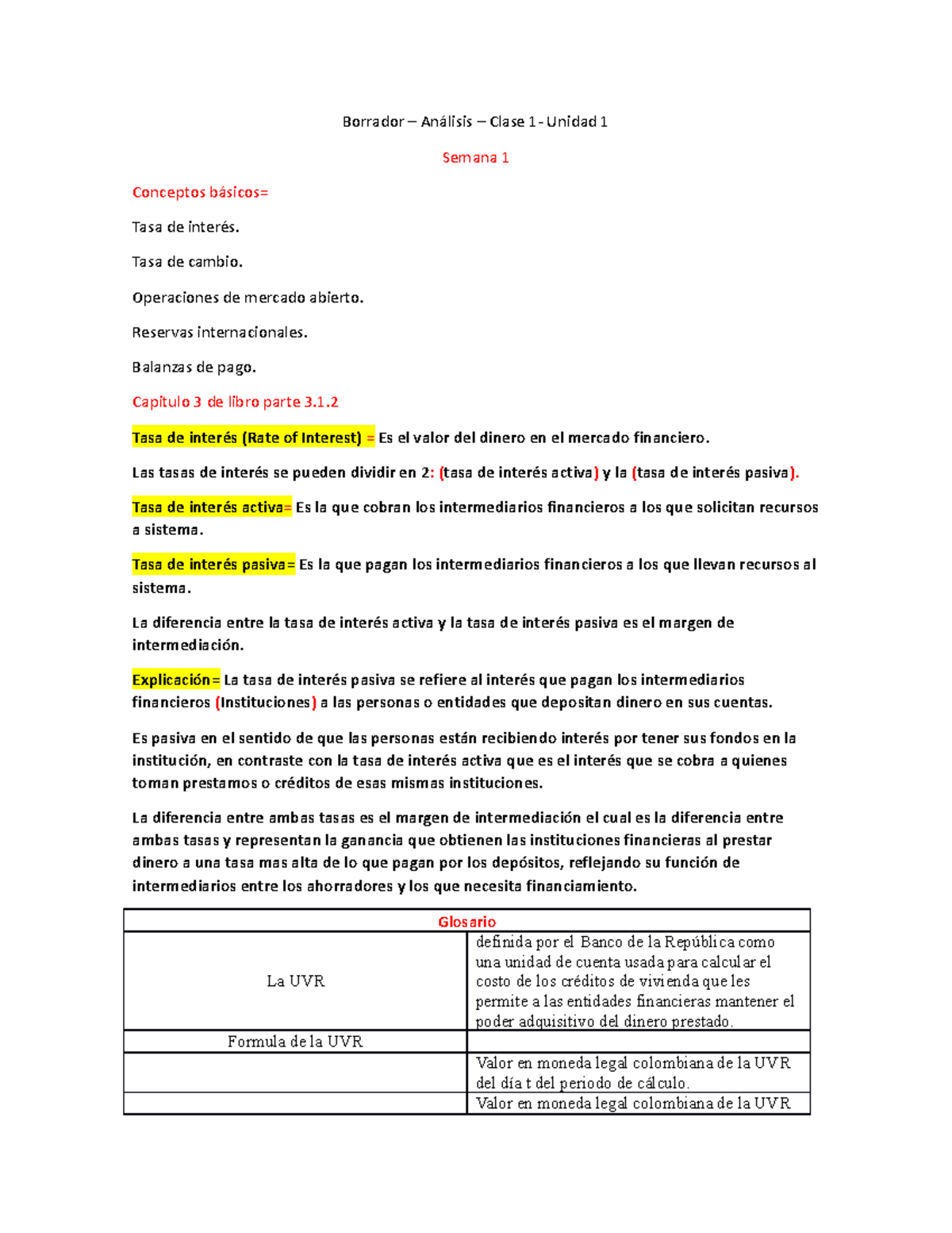 Análisis - Clase 1 - Unidad 1: Tasa de Interés y Conceptos Clave - Studocu
