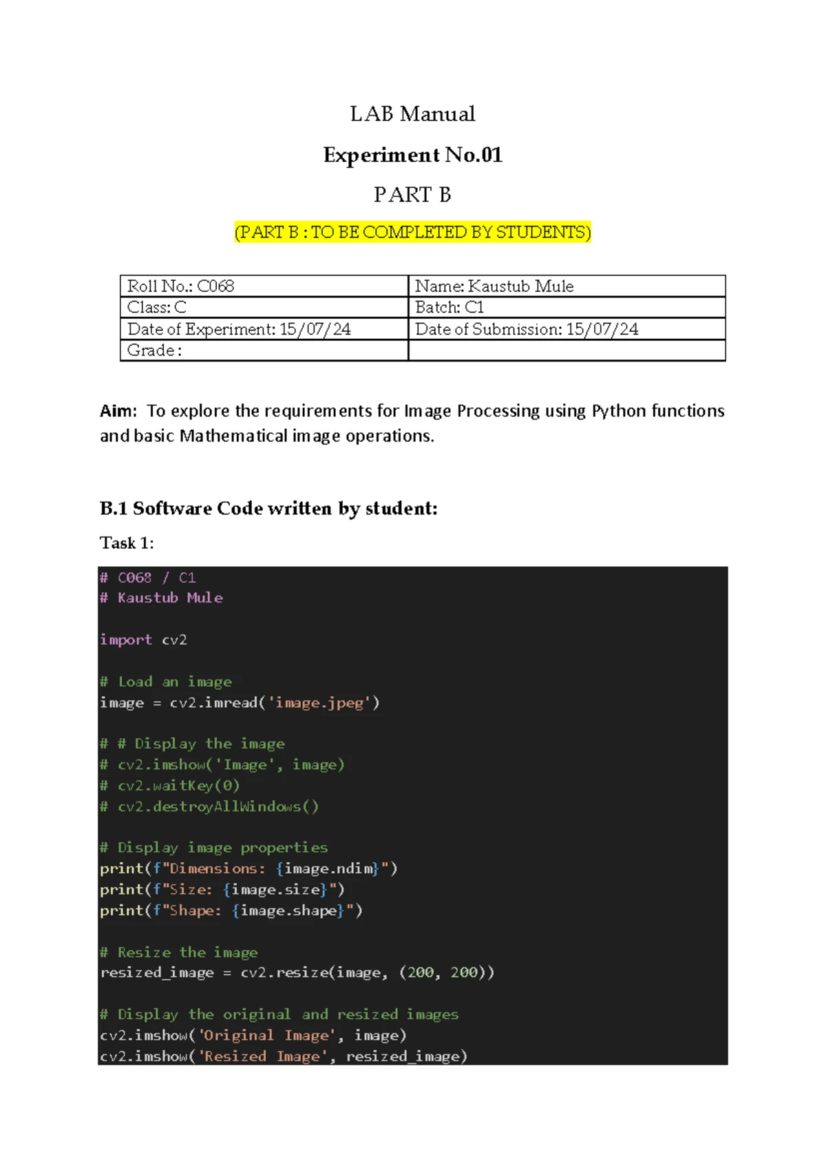 C068 Lab 2: Python Image Processing Algorithms - Studocu
