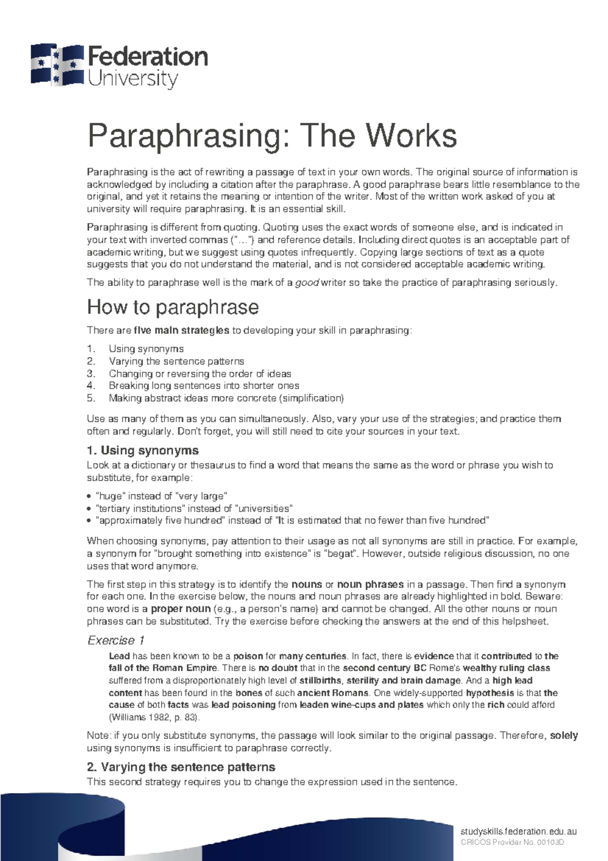 Paraphrasing strategies for academic writing (2020) - Studocu