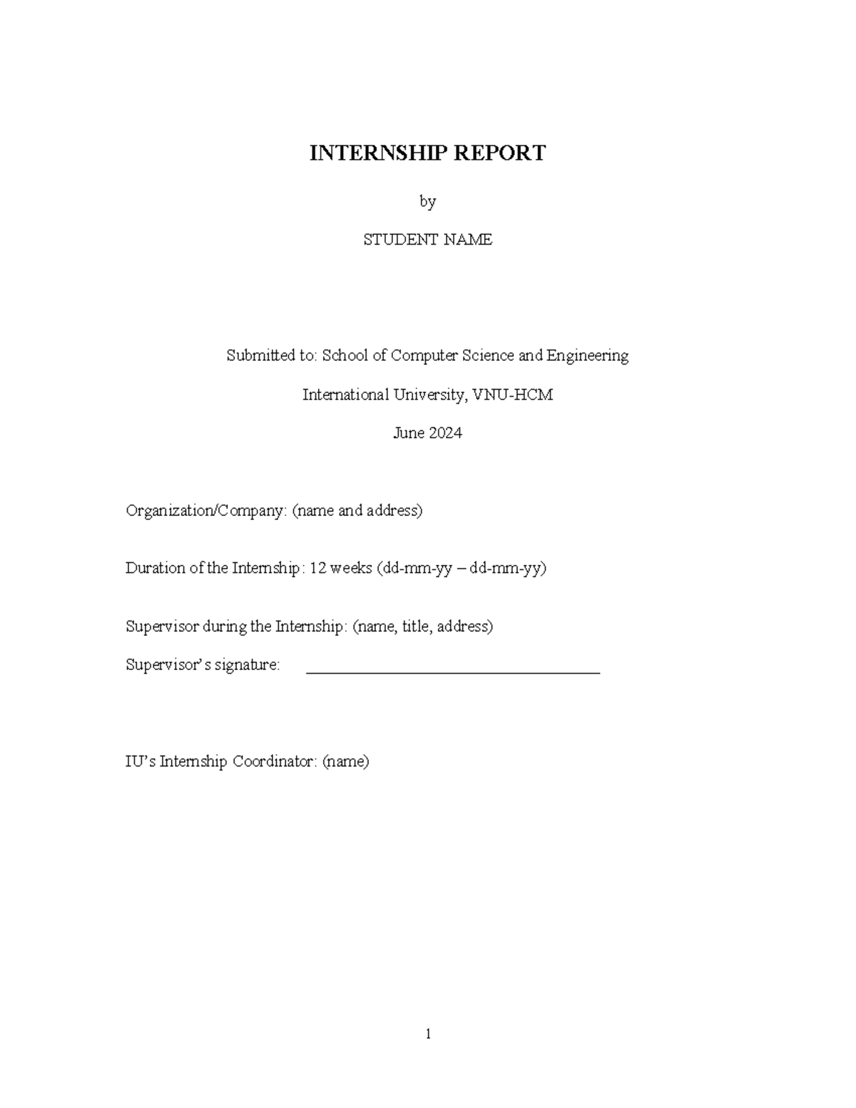 M01 Intern-report-template - INTERNSHIP REPORT by STUDENT NAME ...