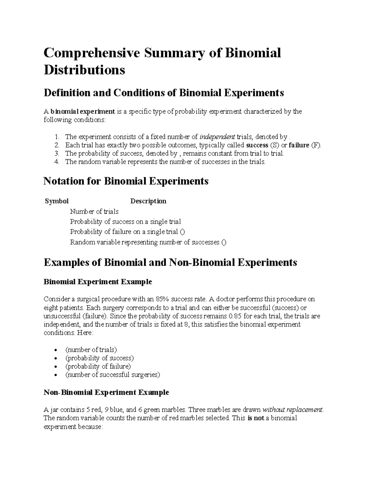 Comprehensive Summary of Binomial Distributions (MATH 101) - Studocu