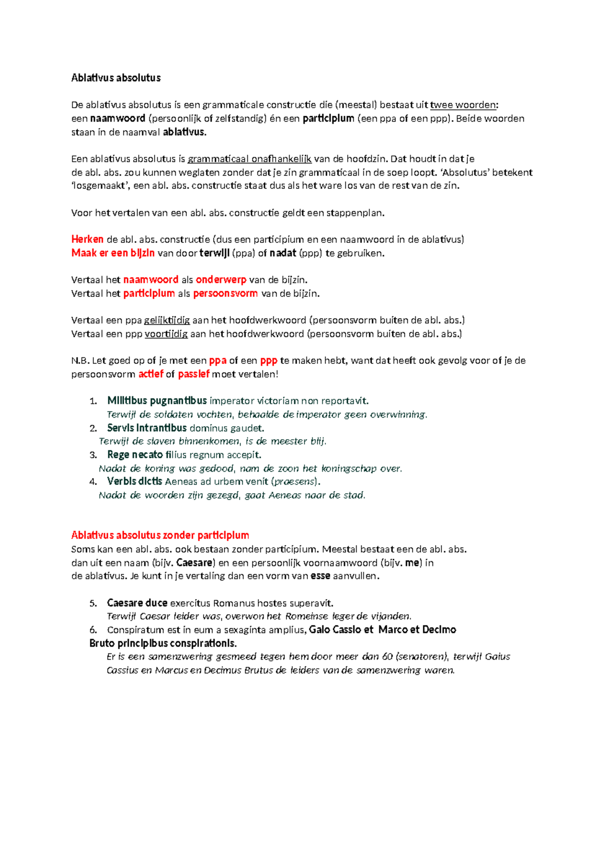 Ablativus Absolutus: Grammatica en Vertalingstechnieken - Studeersnel