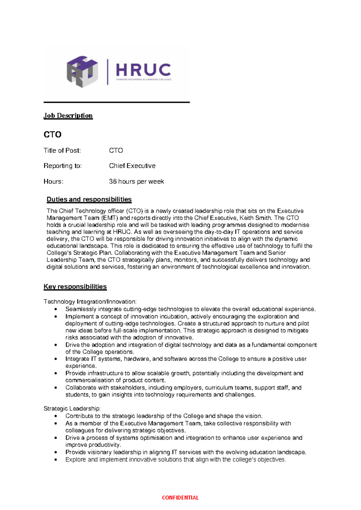 JD CTO HRUC - JD CTO HRUC - Job Description CTO Title of Post: CTO ...