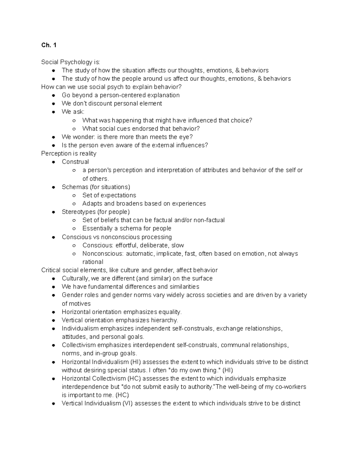 Psych 101: Exam 1 Study Guide on Social Psychology Concepts - Studocu