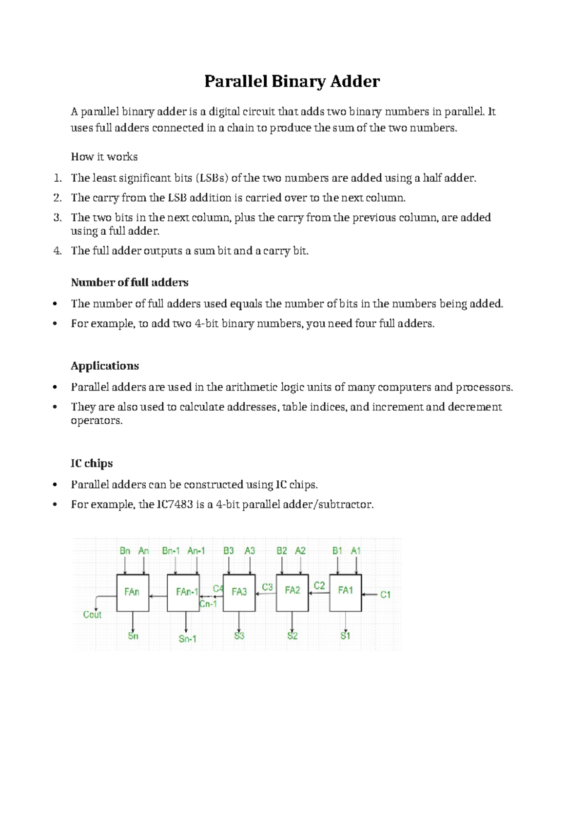 Parallel Binary Adder - It uses full adders connected in a chain to ...