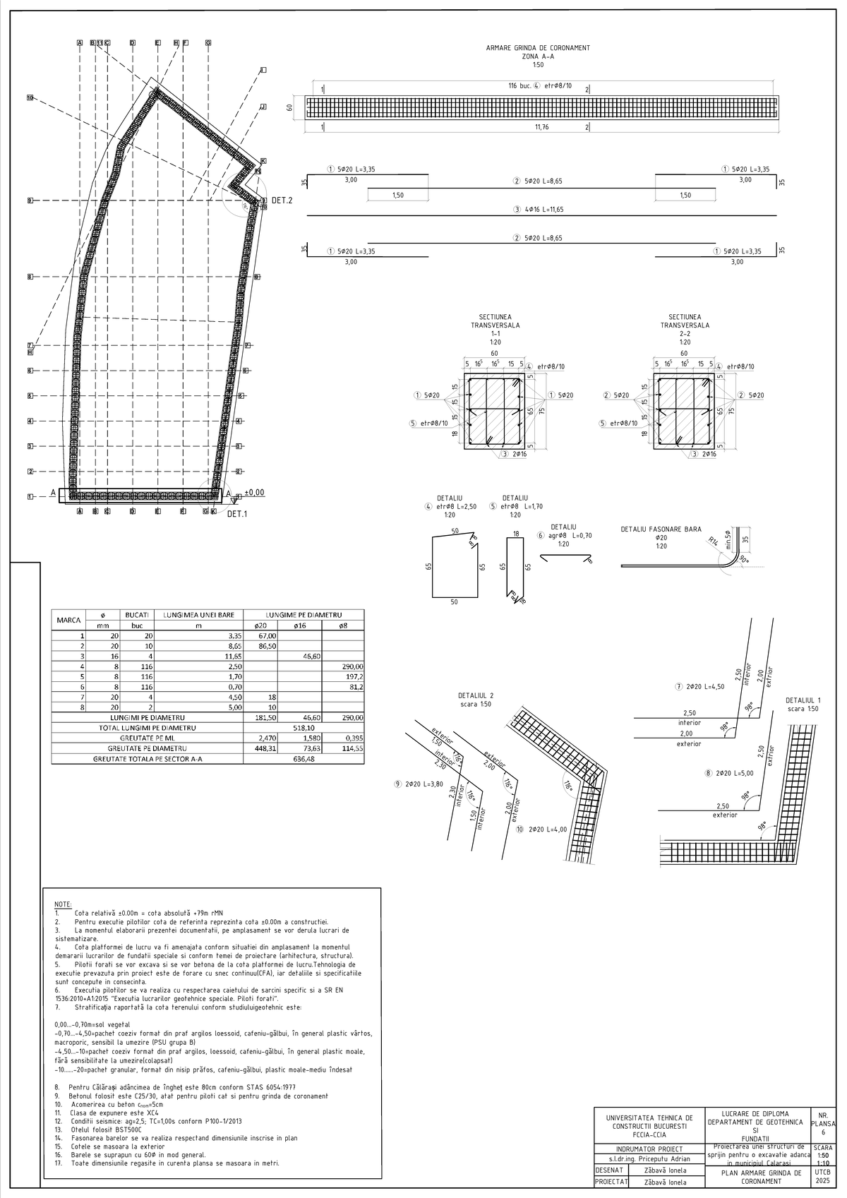 Proiectare Structuri de Fundatii - Armare Grinda de Coronament 1:50 ...