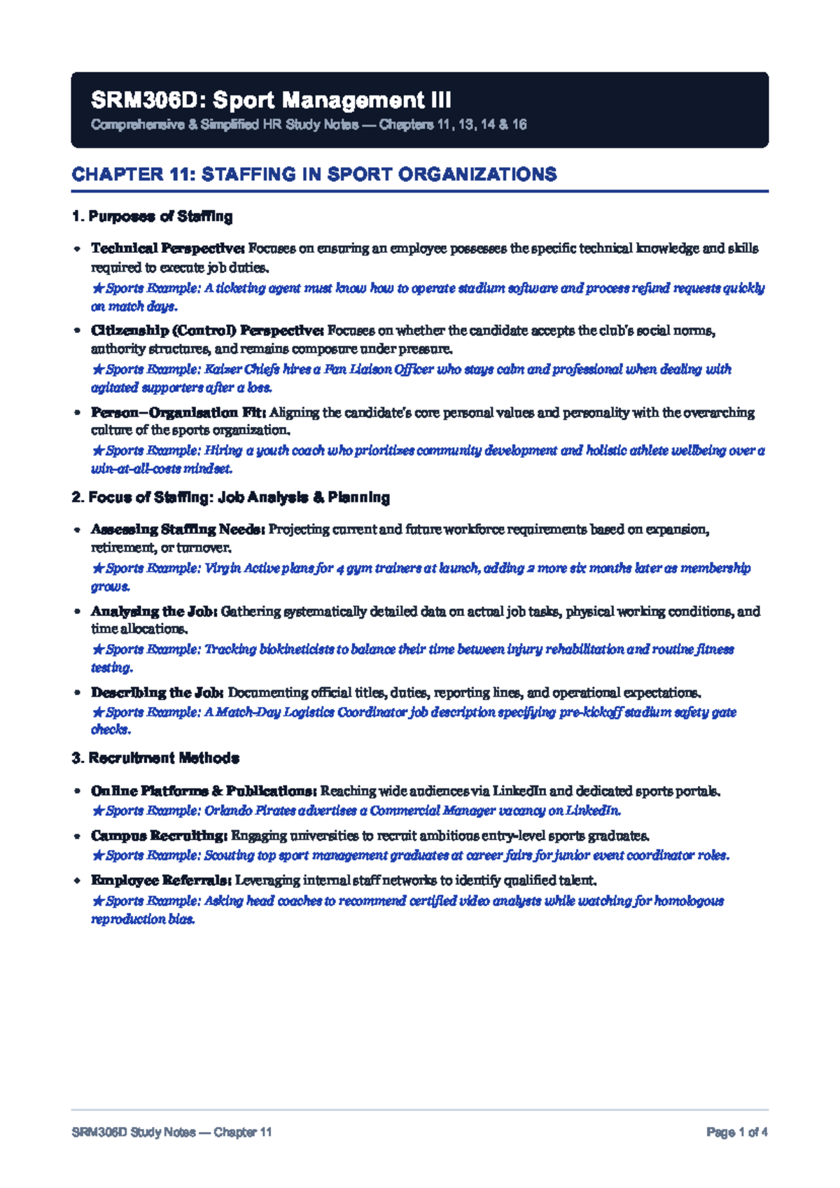 SRM306D: Sport Management III - HR Study Notes - Studocu