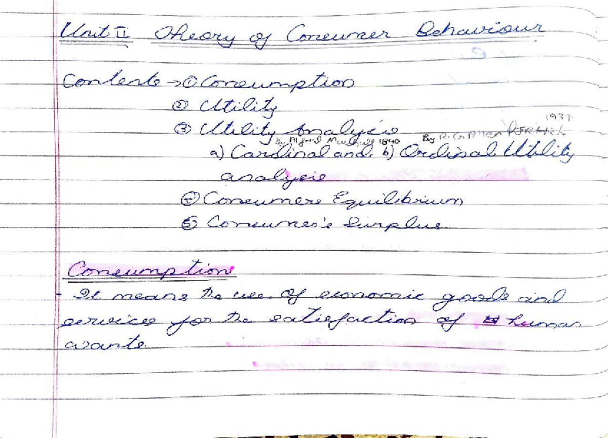 Theory of Consumer Behavior: Utility Analysis (Consumption 2) - Studocu