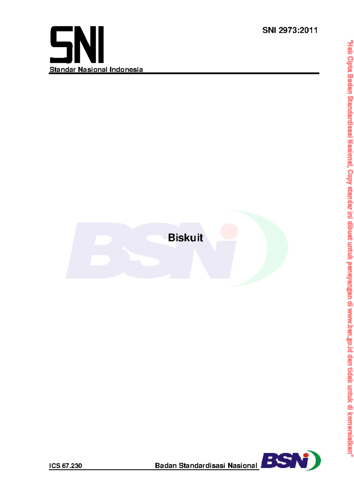 Standar Nasional Indonesia SNI 01-2973:2011 tentang Biskuit - Document Preview