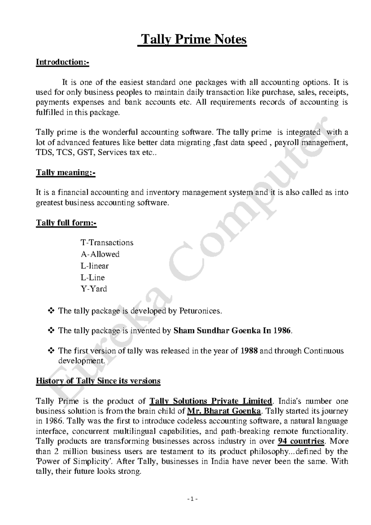 Tally Prime Notes: Comprehensive Study Material for Accounting - Studocu