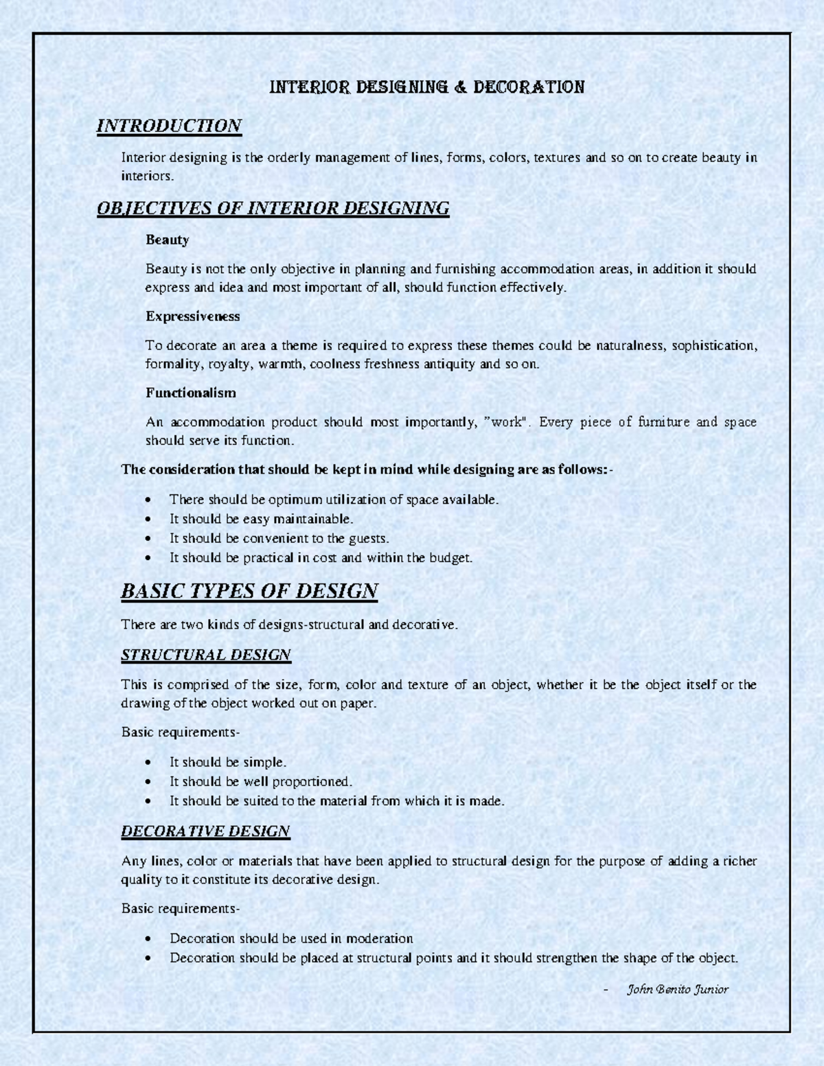 Interior Designing & Decoration: Key Concepts and Principles - Studocu