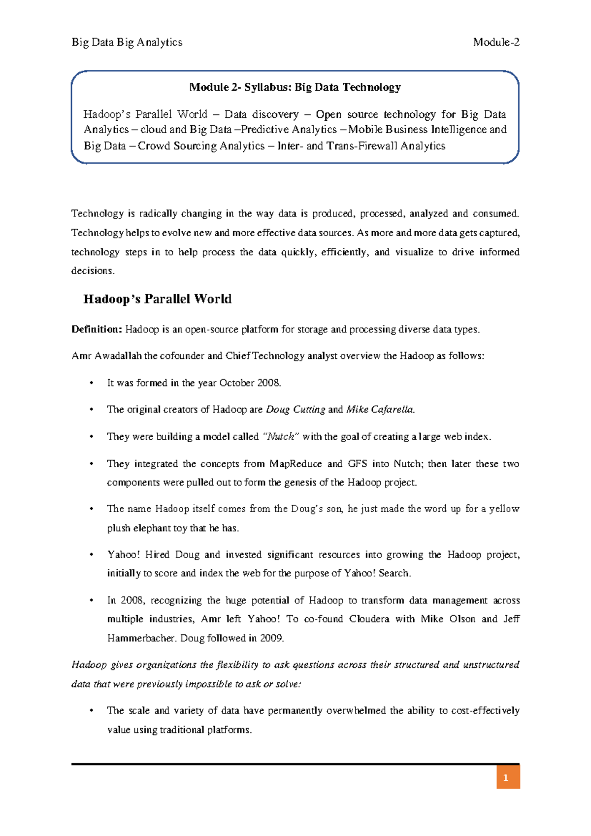Big Data & Analytics (Module 2) Syllabus: Technologies & Trends - Studocu