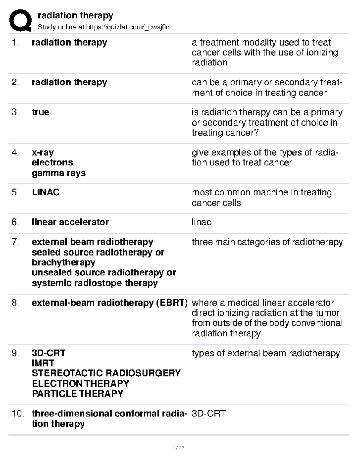 Radiation Therapy Study: Key Concepts and Treatment Modalities - Studocu