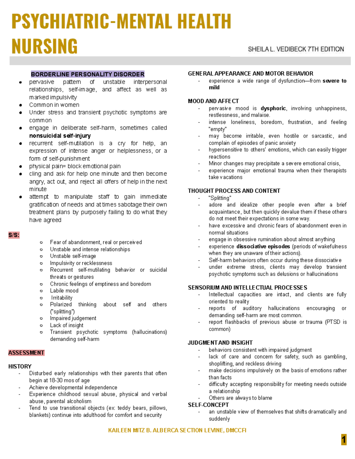 BORDERLINE PERSONALITY DISORDER: Assessment & Nursing Interventions ...