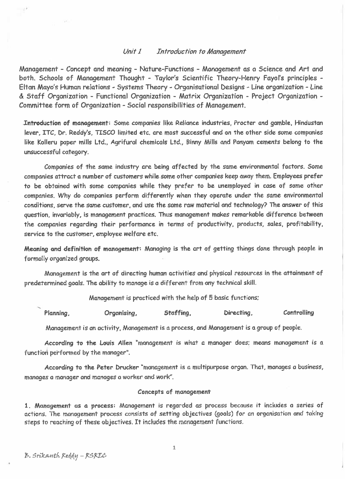 MS UNIT-1: Introduction to Management Concepts and Theories - Studocu