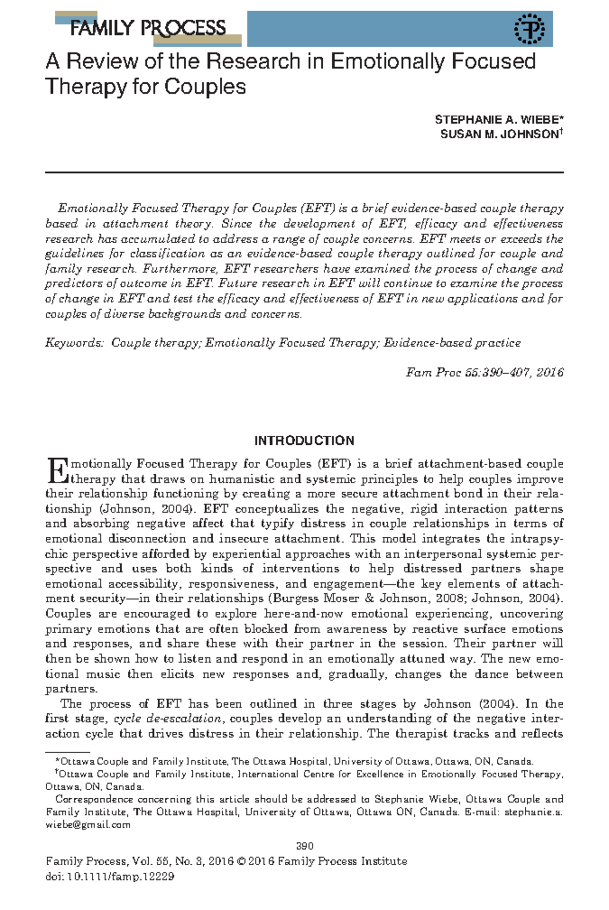 A Review of Research on Emotionally Focused Therapy for Couples (EFT ...
