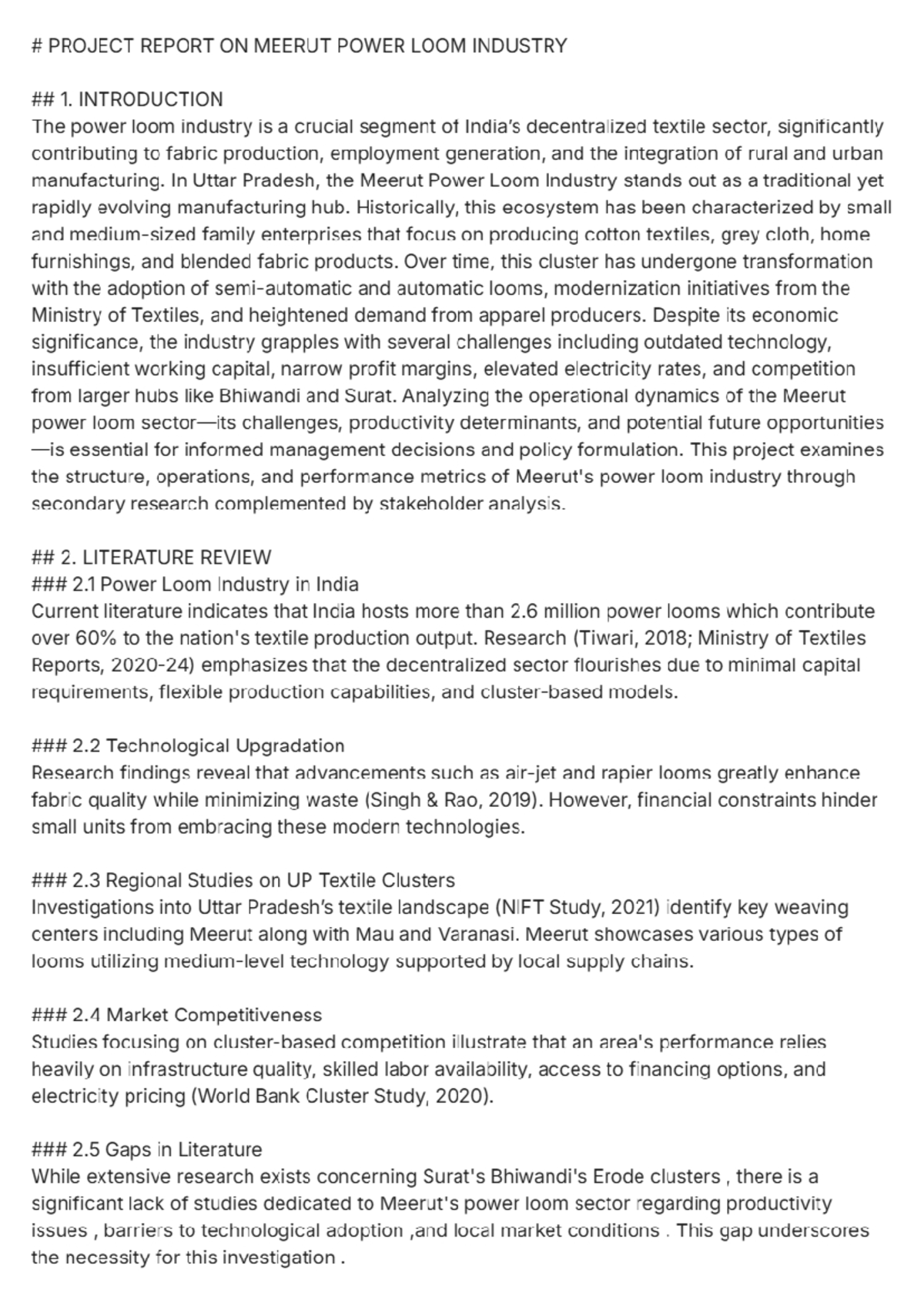 PROJECT REPORT: MEERUT POWER LOOM INDUSTRY ANALYSIS - Studocu