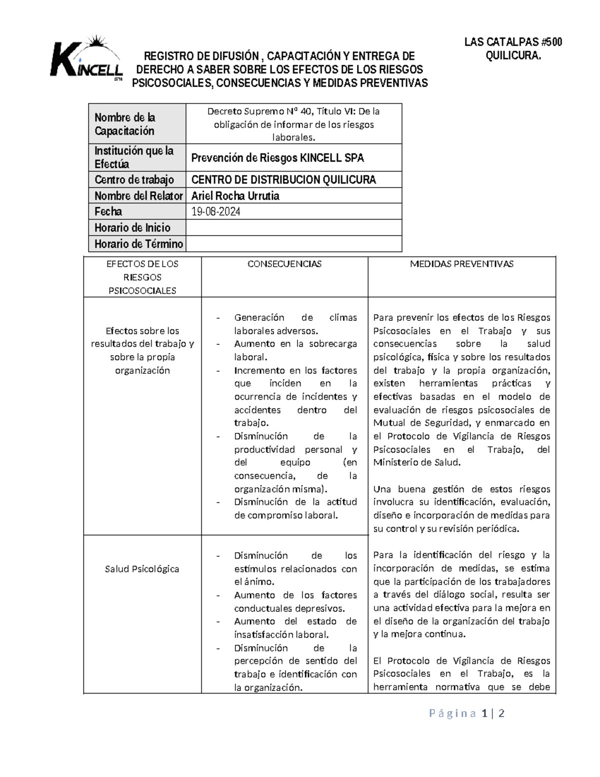 6 decreto supremo 40 de la obligacion de informar de los riesgos ...