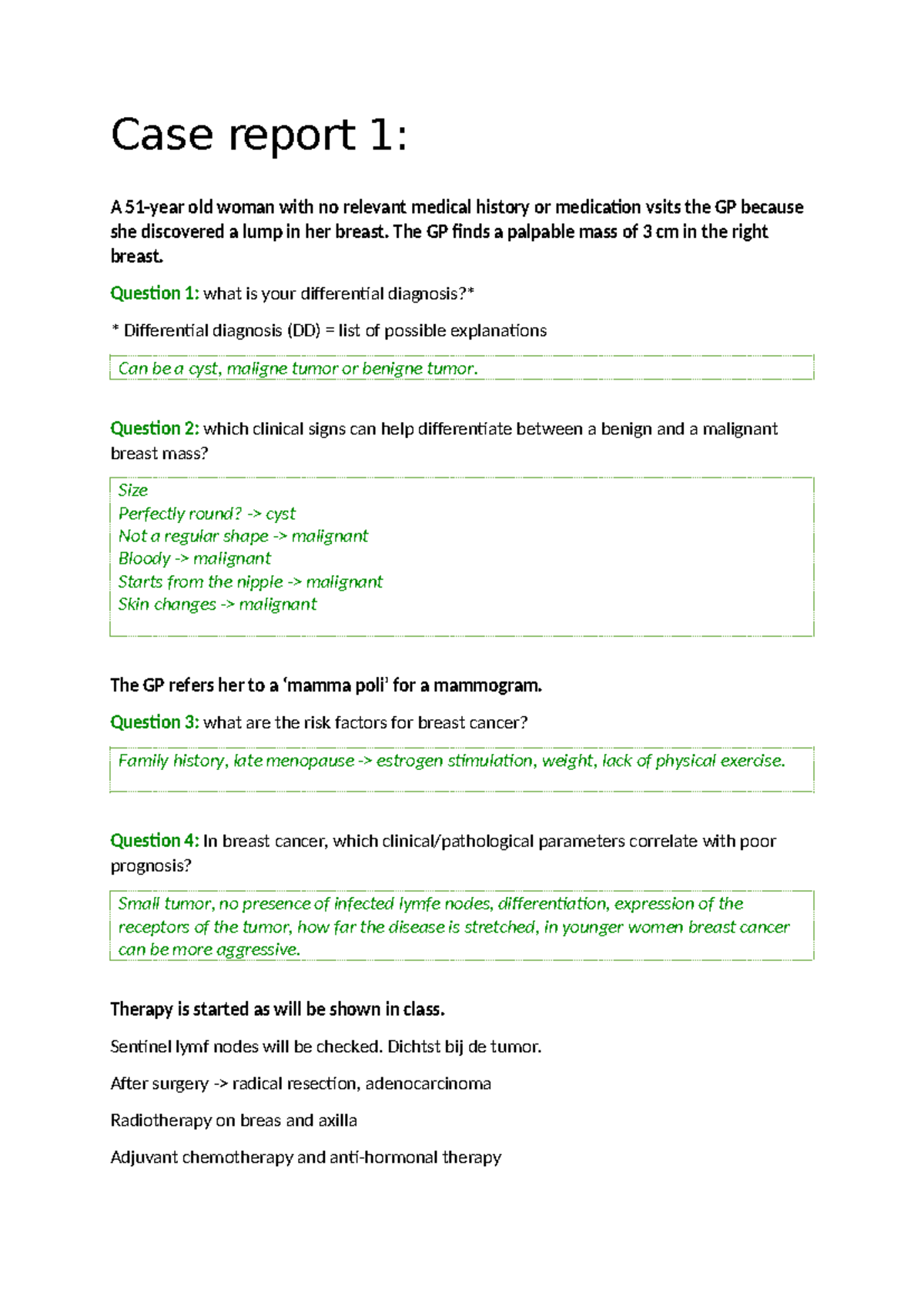 Cancer Case Study: Patient Cases in Breast Cancer (CCS-001) - Studeersnel
