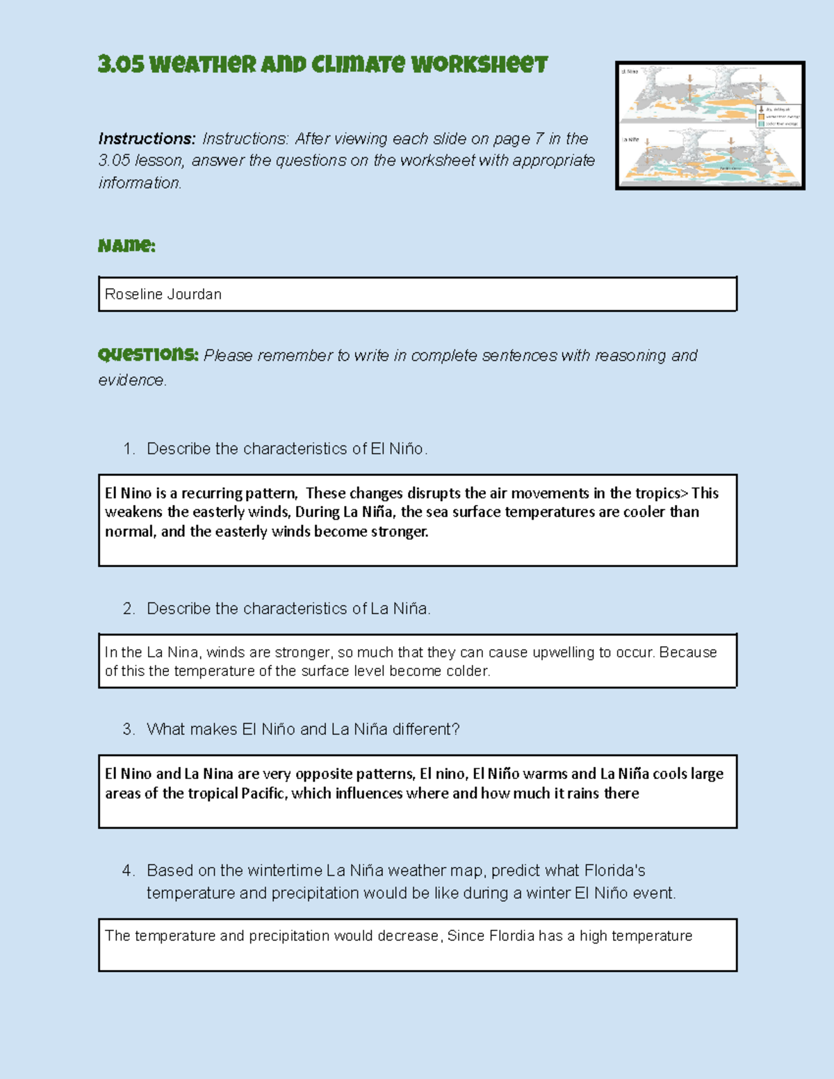 Copy of Revised 3.05 Weather and Climate Worksheet - 3 Weather and ...