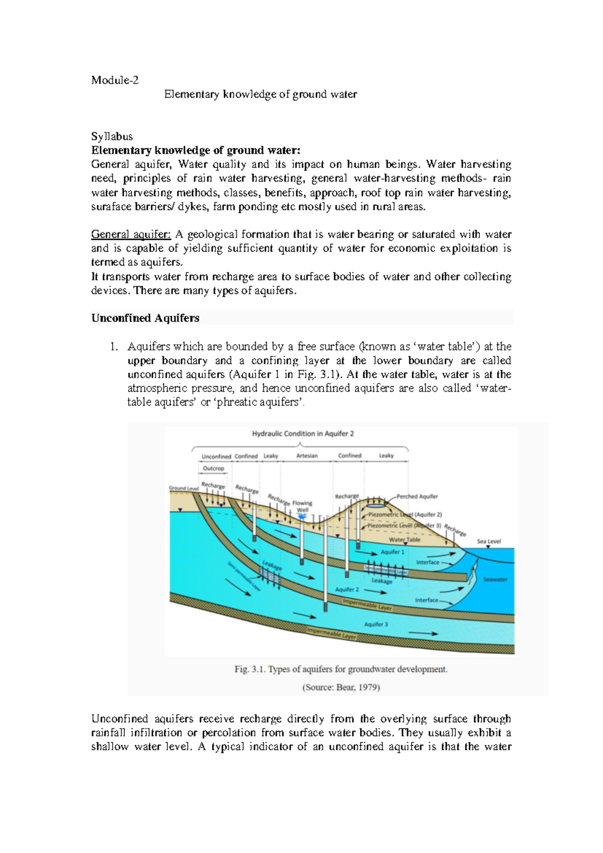 Elementary Knowledge of Ground Water: Syllabus and Key Concepts - Studocu