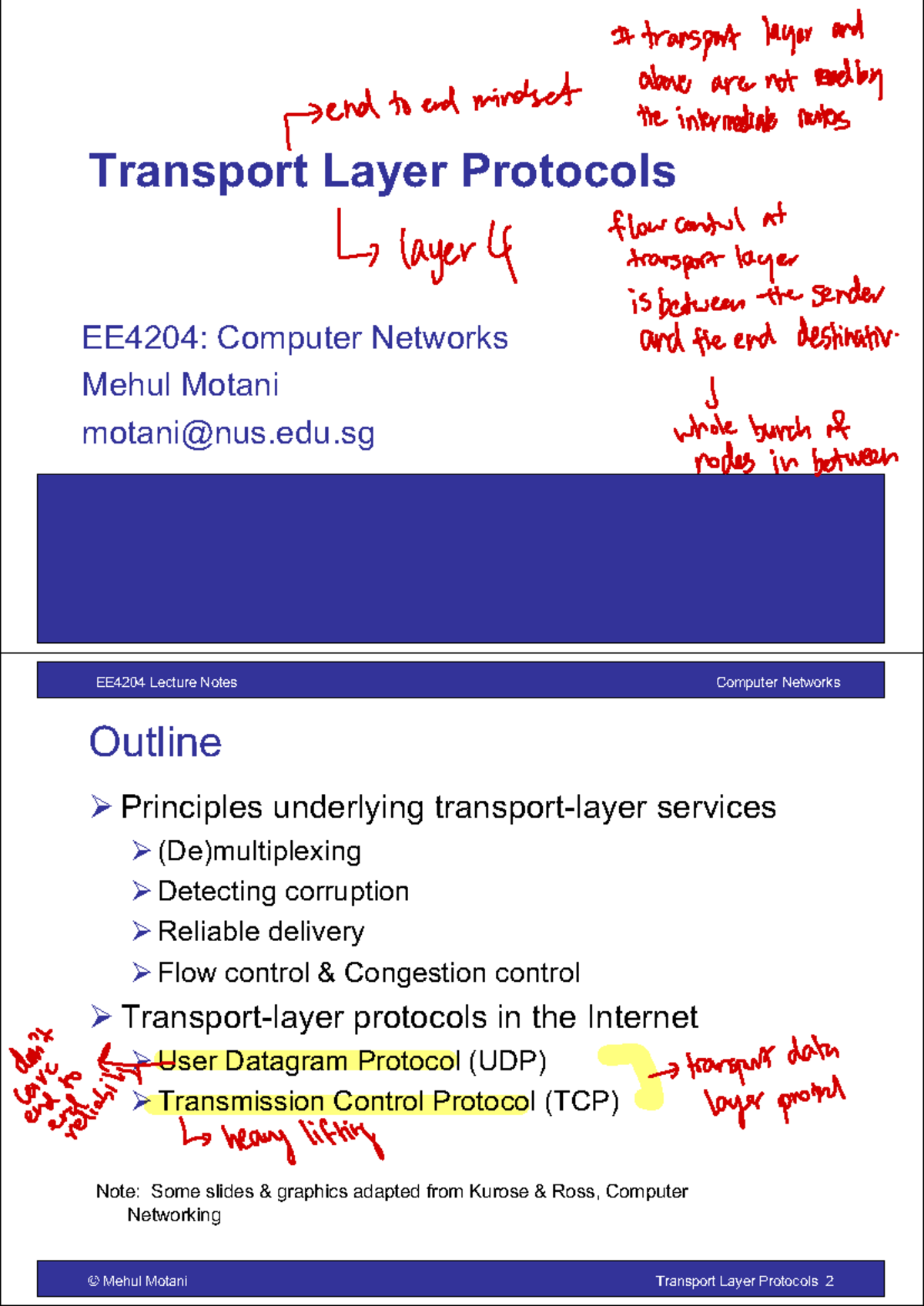 EE4204 Lecture Notes: Transport Layer Protocols Overview - Studocu