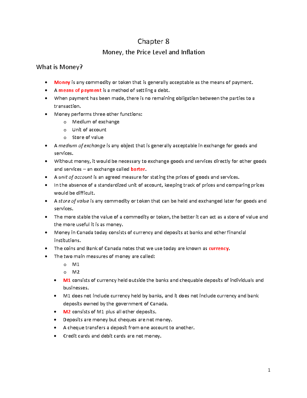 Chapter 8: Macroeconomics - Money, Price Level, and Inflation Notes ...