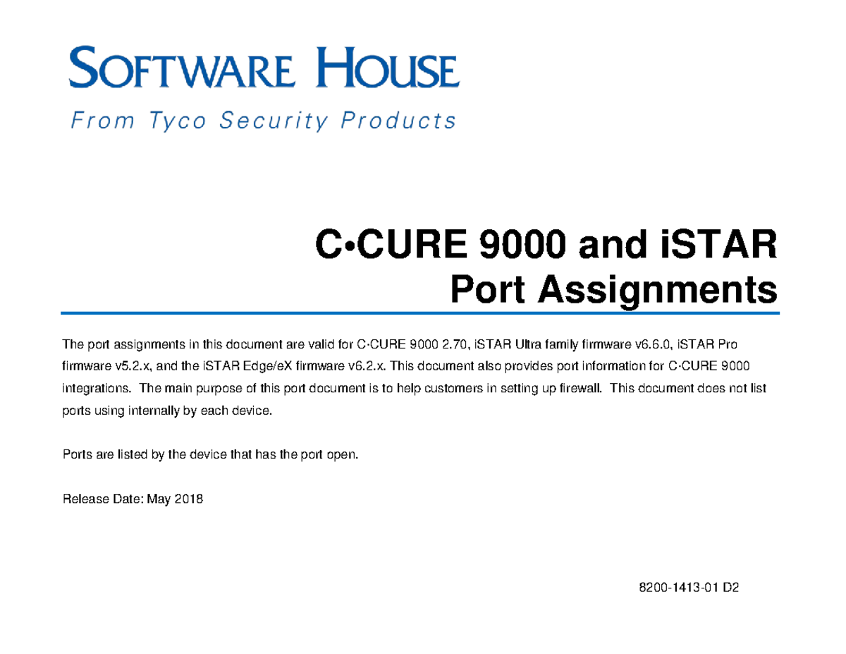 C·CURE 9000 & iSTAR Port Assignments for Setup and Configuration - Studocu